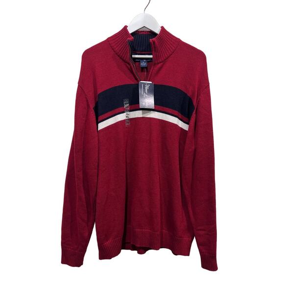 Oliver & Burke Mens Size XL Pullover 1/4 Zip Mock Neck Knit Red Sweater NEW - Picture 1 of 11